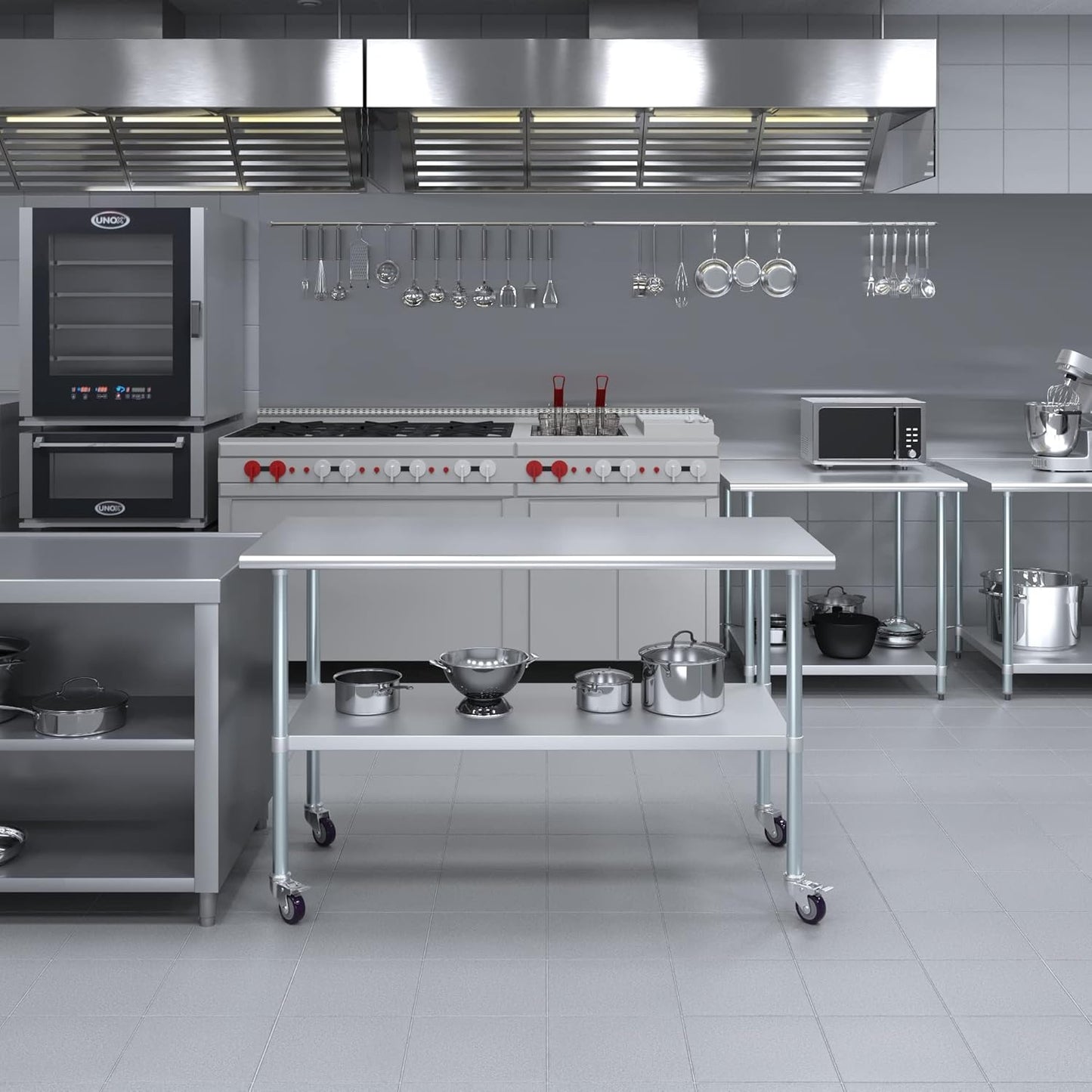 Stainless Steel Work Table with Under-Shelf and 4 Wheels A917297