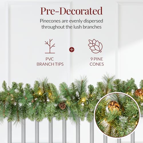 9ft Pre-Lit Christmas Garland for Stairs, Fireplace with 50 Lights W212