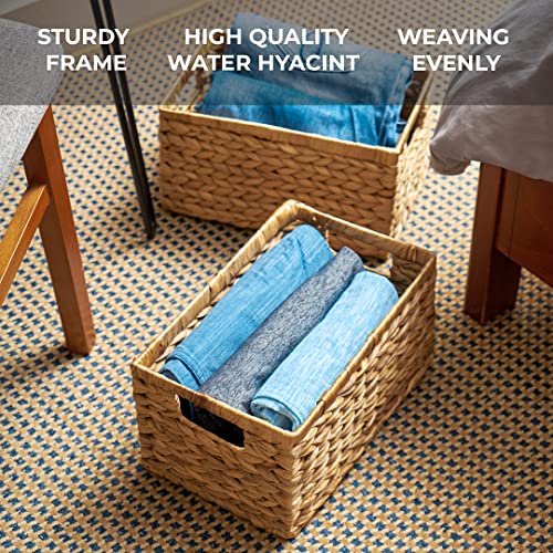 Natural Water Hyacinth Woven Storage Baskets with Handles, Set of 6 C618