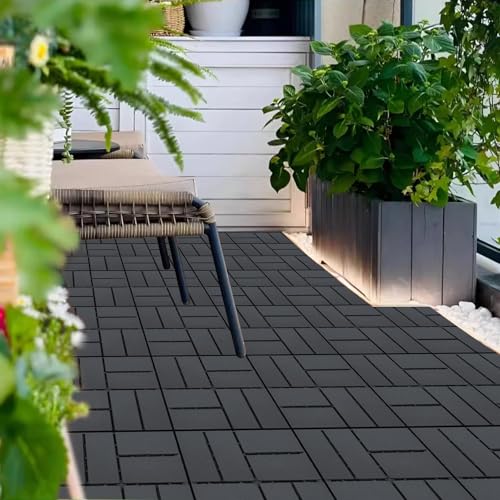 Interlocking Deck Tiles Outdoor Waterproof Patio Flooring, 12 PCS, Dark Grey Q38921