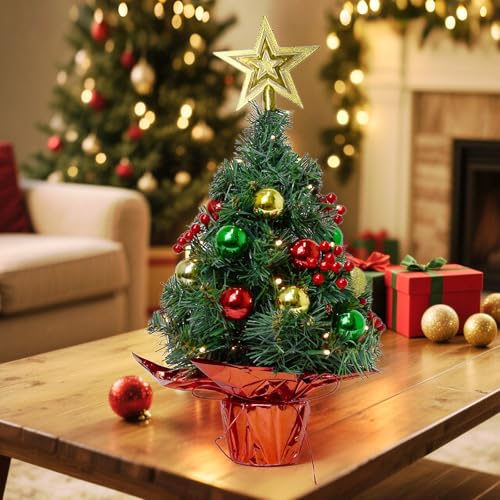 Tabletop Christmas Tree with LED Lights, 22-Inch Pre-Decorated Artificial Tree I848860