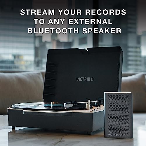 Suitcase Vinyl Record Player, 3-Speed Belt-Driven Bluetooth Turntable, Gray M488371