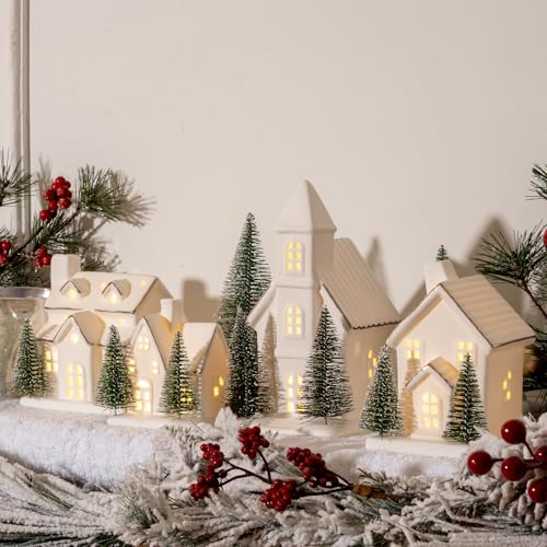 Ceramic Christmas Village Set with LED Light Up Houses and Trees R101786