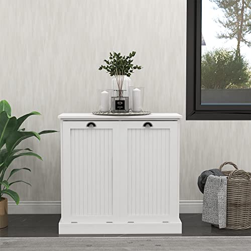 Tilt Out Trash Cabinet Laundry Sorter with Storage (White) G908986