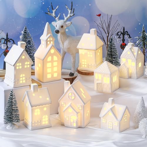 Ceramic LED Christmas Village Set with 8 Houses and 18 Trees C583