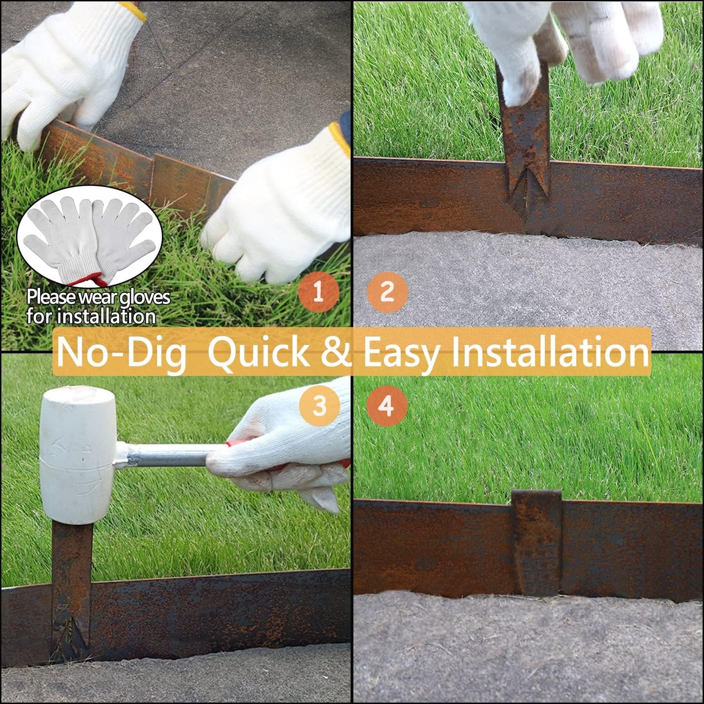 6 Pack Steel Lawn Edging, Pre-Rusted Cor-Ten Steel, 40 inch Strips, 6 inch Depth J92118