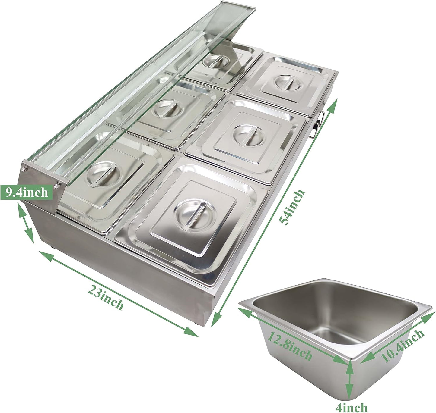 6-Pan Bain-Marie Buffet Food Warmer Double Row Electric Stainless Steel 2000W W1999