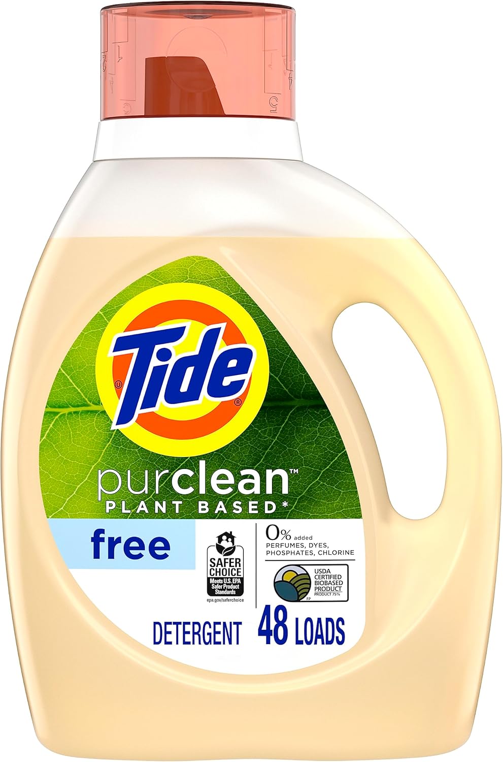 Tide purclean Liquid Laundry Detergent, Unscented, 69 fl oz, 48 loads, 75% plant-based