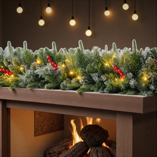 Pre-Lit Artificial Christmas Garland with Dual Color LED Lights and Timer A483
