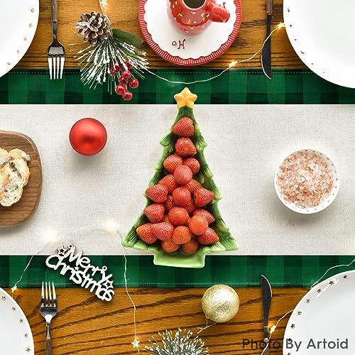 Buffalo Plaid Christmas Trees Table Runner, Winter Holiday Kitchen Dining Decor, 13 x 108 Inch A940