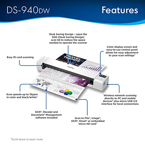 Duplex Wireless Compact Mobile Document Scanner N86960