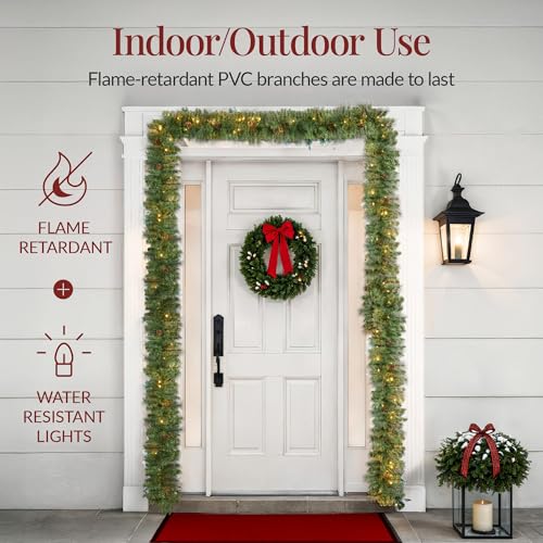 9ft Pre-Lit Christmas Garland for Stairs, Fireplace with 50 Lights W212