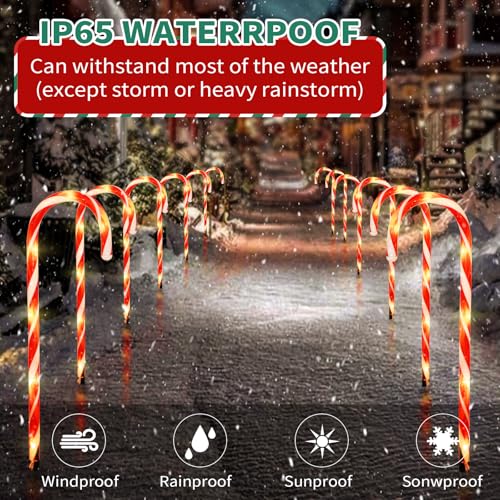 Candy Cane Lights Outdoor Pathway 15FT Solar Christmas Yard Decoration I41159