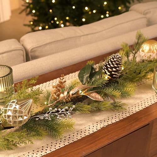 Christmas Garland with Lights, 6Ft Prelit for Mantle, Stairs Railing, Green Gold R97358