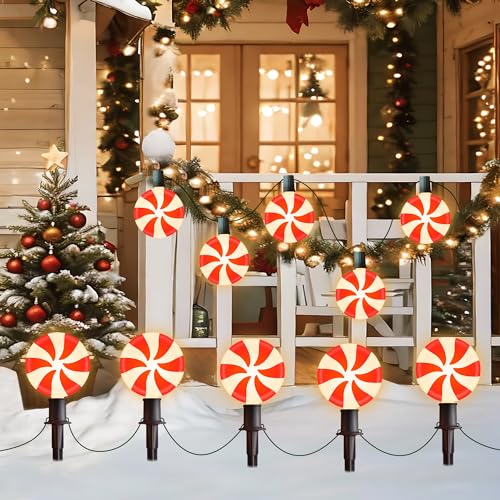 Unicorn Christmas Lollipop Pathway Lights, 10 LED Peppermint String Lights with Stakes M138626