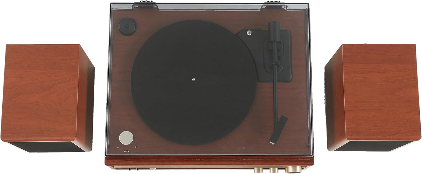 Turntable System with Bluetooth, CD, AM/FM and Speakers, Walnut J8070