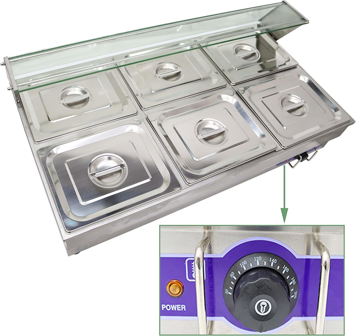 6-Pan Bain-Marie Buffet Food Warmer Double Row Electric Stainless Steel 2000W W1999