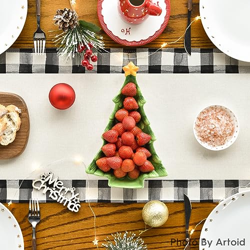 Buffalo Plaid Christmas Trees Table Runner, Winter Holiday Kitchen Dining Decor, 13 x 108 Inch A940