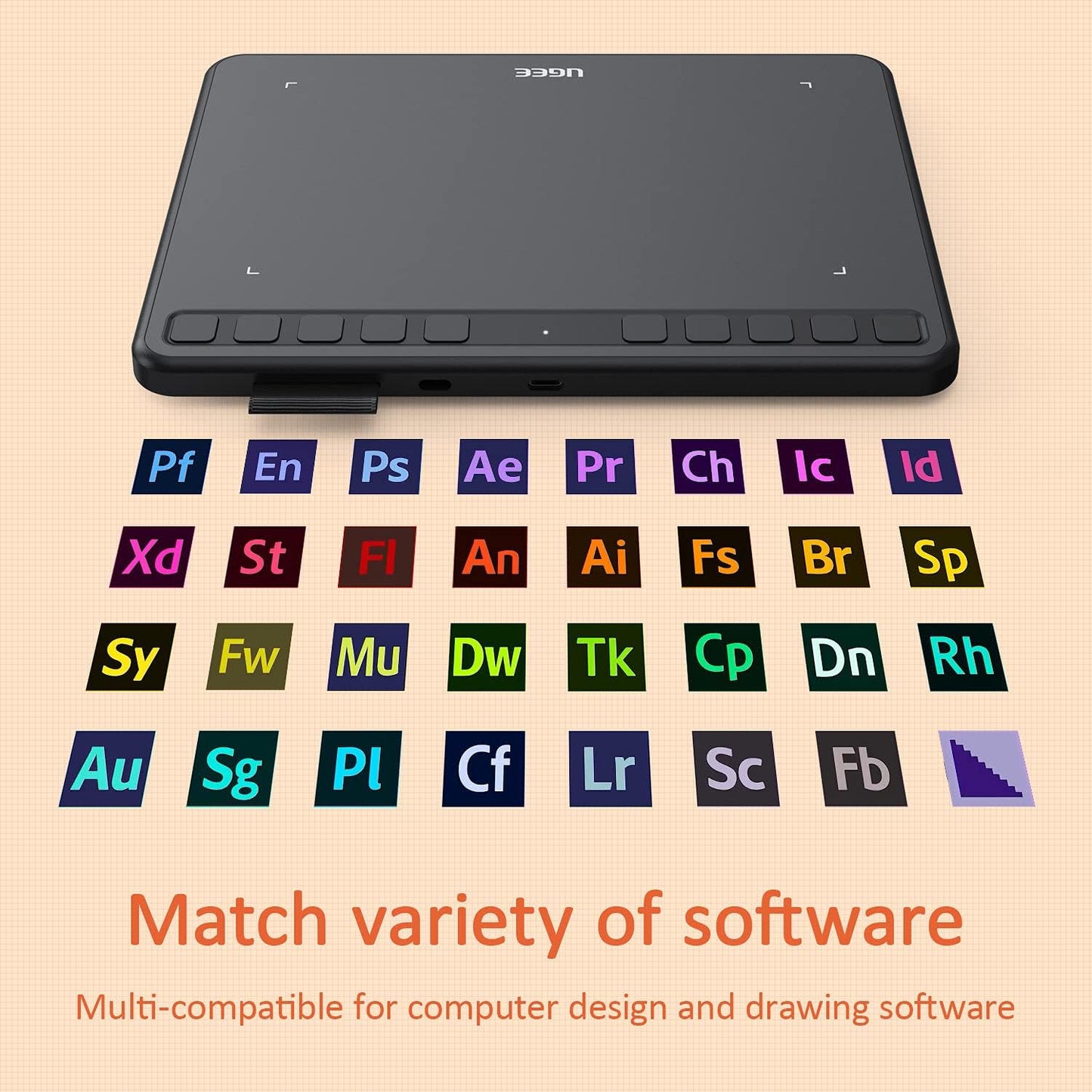 Graphics Drawing Tablet with Battery-Free Stylus and 8192 Pressure Levels F612198