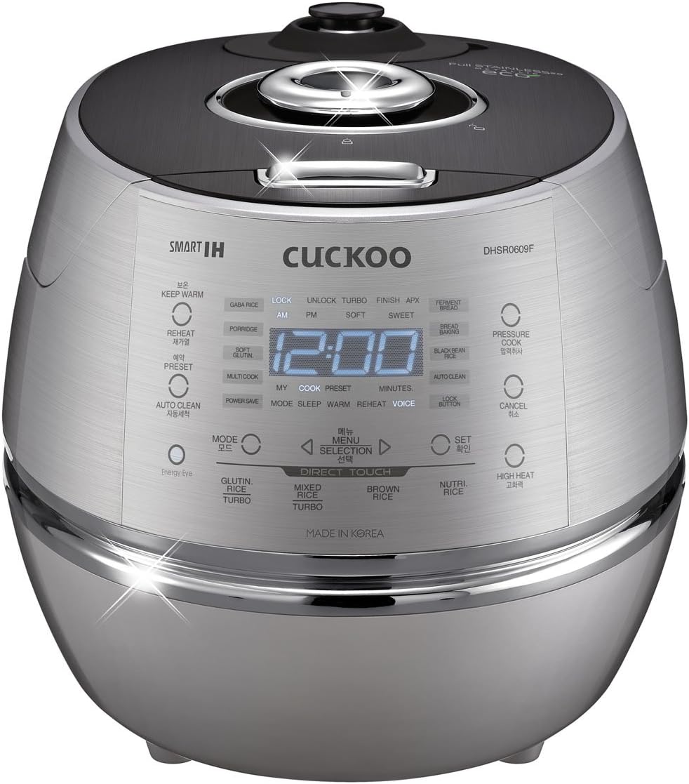 Cuckoo CRP-DHSR0609F 6 Cup 120V IH Pressure Rice Cooker, Metallic