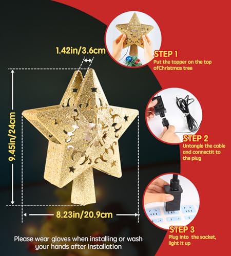 Christmas Tree Star Topper with LED Snowflake Projector, Plug In K91908