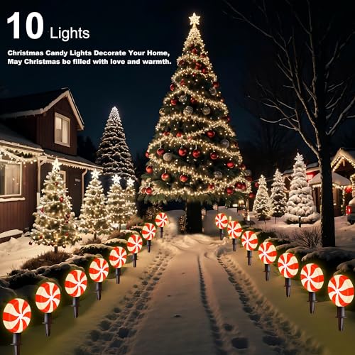 Unicorn Christmas Lollipop Pathway Lights, 10 LED Peppermint String Lights with Stakes M138626