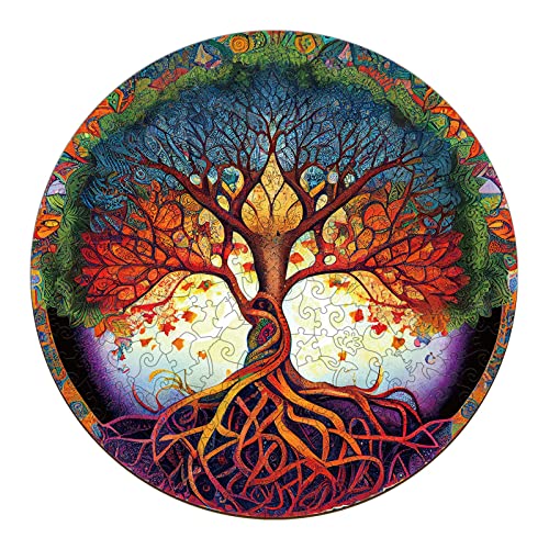 WOODBESTS Wooden Puzzle for Adults, Yin Yang Life Tree Puzzle (M, 190pcs, 11.1"x11.4") Beautiful Wooden Box, Wooden Jigsaw Puzzles Unique Shape, Birthday Gifts for Adults and Kids Family Game