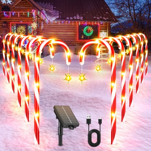Solar Candy Cane Lights for Outdoor Christmas Decor, 72 LEDs, 10 Modes N711