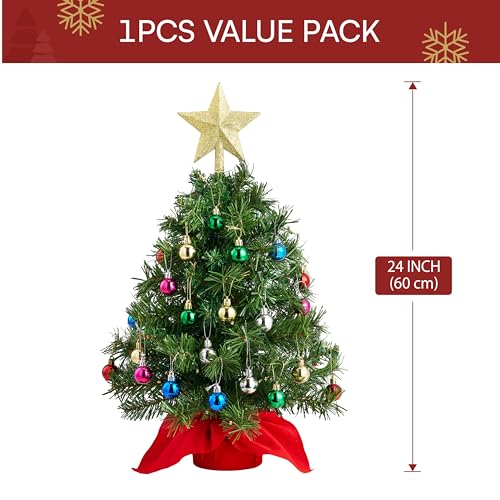 24" Mini Christmas Tree Tabletop Set with LED Lights and Ornaments V8406