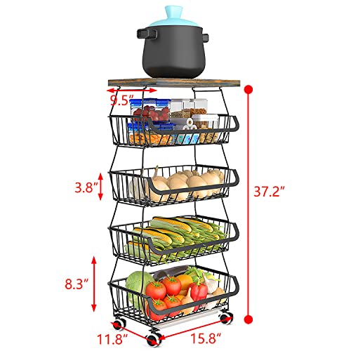 Kitchen Storage Baskets with Wheels, Metal Cart F156