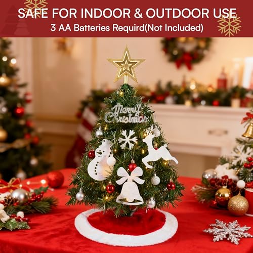 24" Mini Christmas Tree Tabletop Set with LED Lights and Ornaments V8406