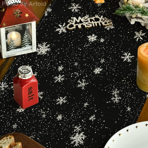 Snowman Christmas Birds Trees Table Runner, Winter Holiday Kitchen Dining Table Decoration, 13 x 72 Inch Z2031