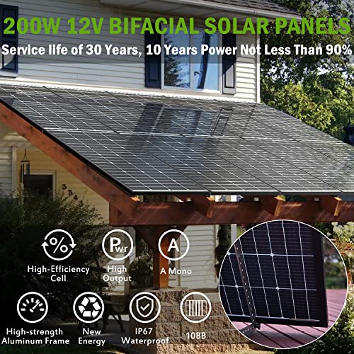 200W Bifacial Monocrystalline Solar Panel 12V for RV Home Off Grid D2767