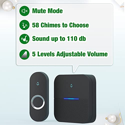 Wireless Doorbell with 2 Buttons and 2 Receivers, Waterproof, 1000ft Range Z6333