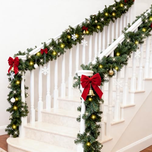 Christmas garland with lights, 9ft, battery operated with timer B505