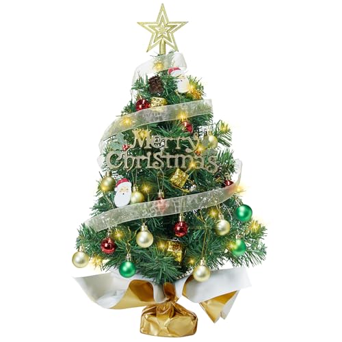 Mini Christmas Tree with 50 LED Lights 24 Inch Tabletop Prelit Artificial Tree J785647