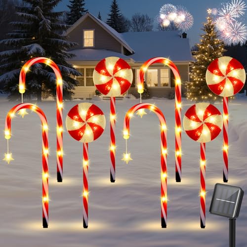 Solar Walkway Lights Outdoor, 8 Pack Candy Cane Christmas Decorations P5544