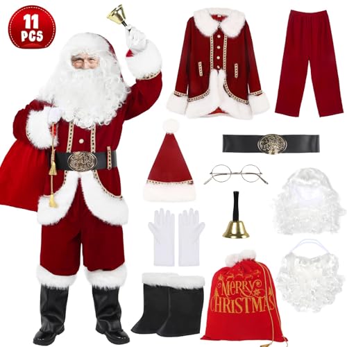 Men's Santa Costume Set Adult 11 Pcs Velvet H847