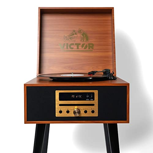 8-in-1 Turntable Music Center with 3-Speed Record Player, CD/MP3 Player, FM Radio, Bluetooth, USB Playback & Record, Built-In Stereo Speakers H868