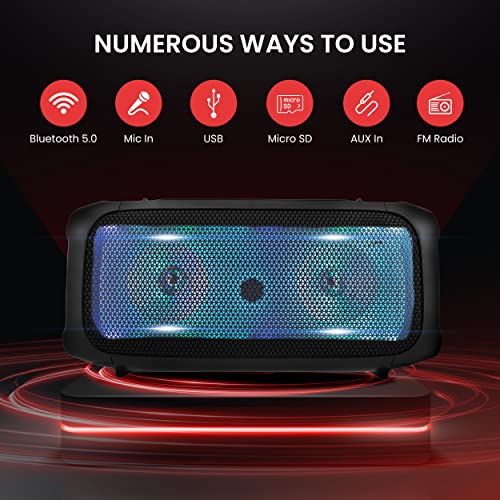 Wireless BT Portable Boombox Speaker, 600W Rechargeable, Stereo System with LED and Mic C218
