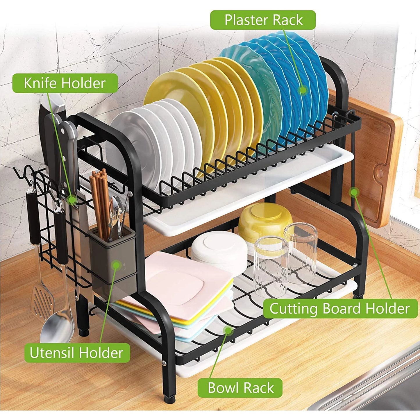 Over the Sink Dish Drying Rack, Adjustable 2-Tier Large Kitchen Organizer I642254