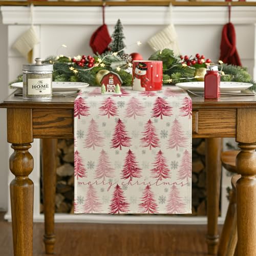 Snowflake Christmas Table Runner, Winter Green Kitchen Dining Decoration 13x72 Inch G642