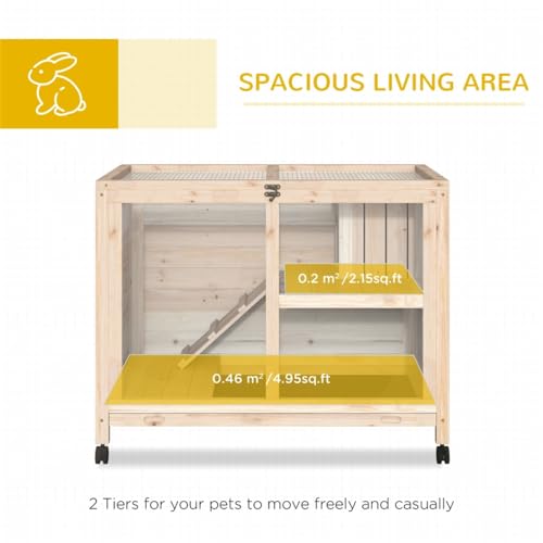Wooden Rabbit Hutch with Tray, Wheels, Ramp and Openable Roof S329672