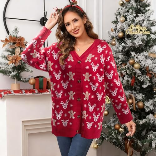 Funny Christmas Cardigan for Women Open Front Knit Coat U698