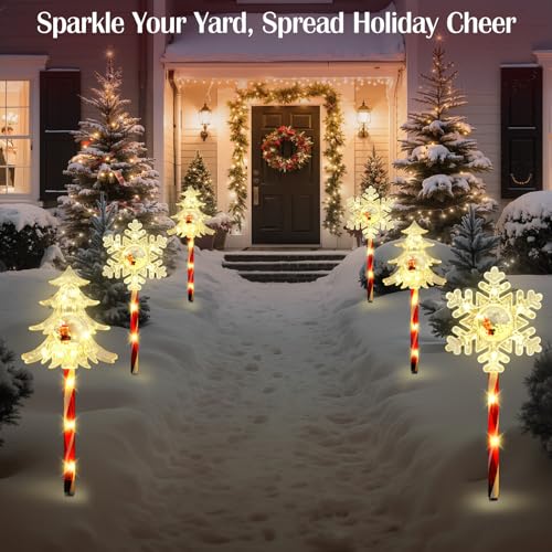 Solar Walkway Lights Outdoor, 8 Pack Candy Cane Christmas Decorations P5544