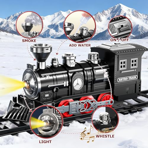 Electric Train Set for Kids with Smoke, Light and Sound, DIY Track Building Toy V61635