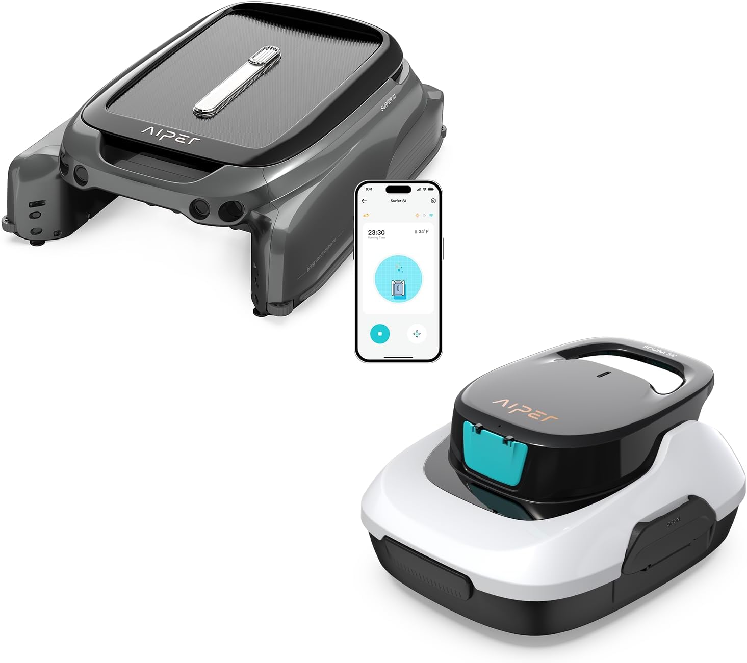 AIPER Scuba SE Robotic Pool Cleaner with AIPER Surfer S1 Robotic Pool Skimmer