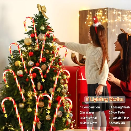Outdoor Solar Christmas Decorations, 180 LED Candy Cane Lights, 8 Modes, Waterproof M23825