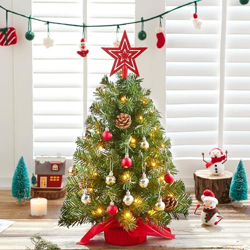24" Mini Christmas Tree Tabletop Set with LED Lights and Ornaments V8406