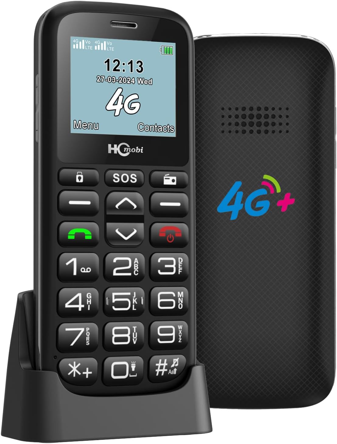 4G-LTE Unlocked Cell Phones for Seniors, Big Button Cell Phones for Elderly, Basic Feature Mobile Phone with SOS Button,Type-C with Charging Dock,Large Capacity Battery,Dual-SIM